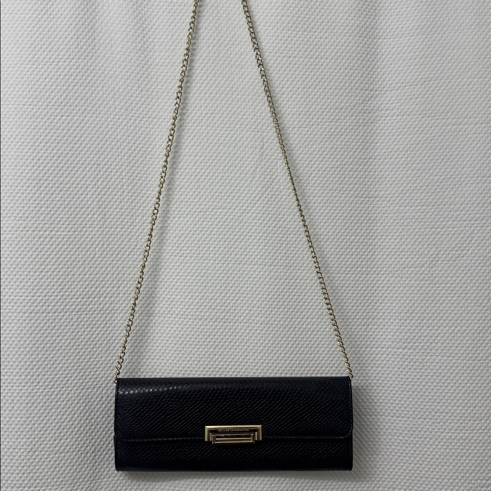 BCBG Generation Carly Crossbody Black Clutch with Gold Accents - Picture 7 of 15